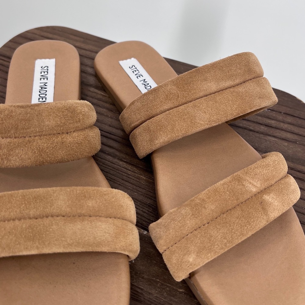 Steve Madden Tan Suede‎ Padded Double Strap Square Toe Slide Sandals 9 - Picture 2 of 7